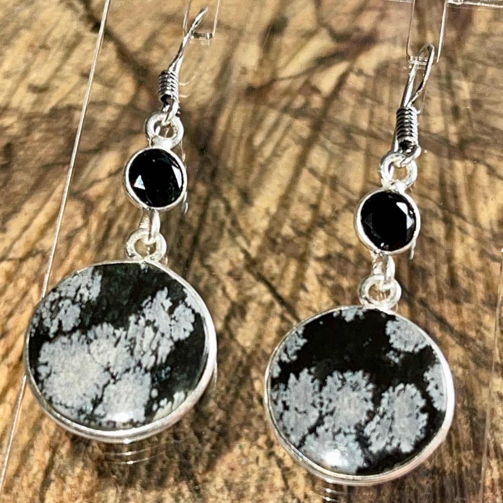 Snowflake Obsidian Earrings 1 7/8”